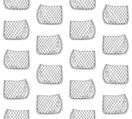 Vector seamless pattern of hand drawn doodle sketch outline horse equestrian saddle pad isolated on white background © Sweta