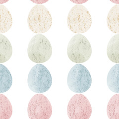 Seamless pattern with easter eggs, hand drawn illustration in watercolor style