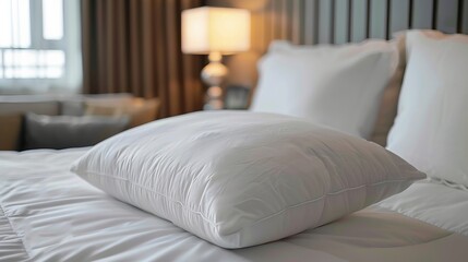 Detailed view of a white pillow placed on a bed in a bedroom setting