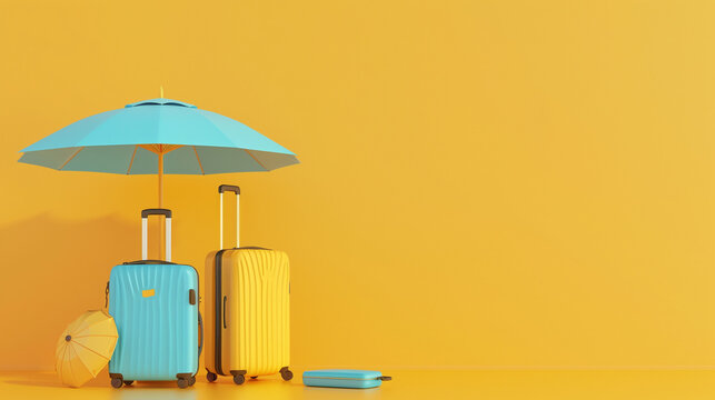 Fondo amarillo con maletas para viajar