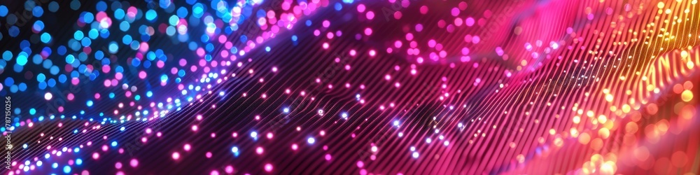 Poster dynamic waves of digital neon light create a vibrant, futuristic pattern