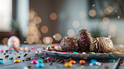 Easter chocolate eggs on a light background