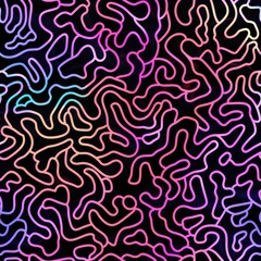 A dynamic black background serves as the canvas for neon-contoured lines