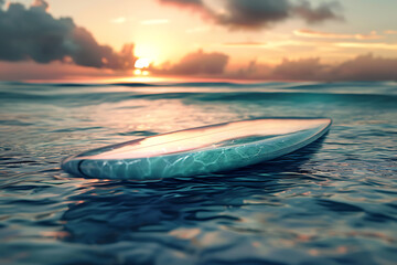 A sleek and stylish surfboard resting on the sandy beach, embodying the spirit of adventure and freedom in ocean sports and coastal lifestyle. - obrazy, fototapety, plakaty