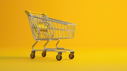 Shopping cart isolated on yellow background