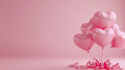 Happy Valentine's Day Heart balloons on pink Background