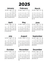 Minimalistic 2025 calendar template