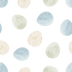 Seamless pattern with easter eggs, hand drawn illustration in watercolor style