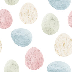 Seamless pattern with easter eggs, hand drawn illustration in watercolor style