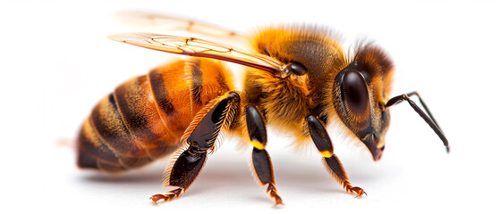 macro photo of of honey bee - obrazy, fototapety, plakaty