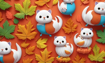 wallpaper for children, representing adorable animals in relief