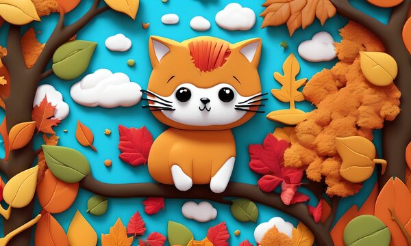wallpaper for children, representing adorable animals in relief