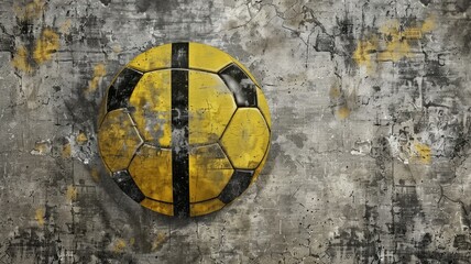 Minimalist Yellow and Black Football on Textured Gray Background