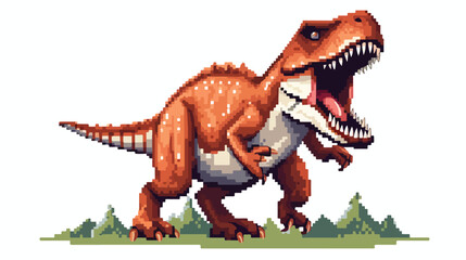 Pixel art dinosaur T-Rex on white background Vector illustration