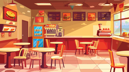 Pizza and fast food restaurant interior. Vector 