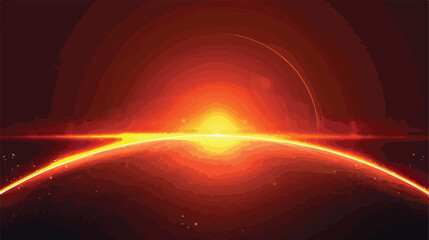 Planet horizon shine effect. Red orange solar
