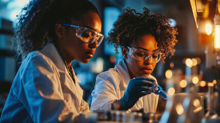 Fototapeta premium Female scientists engaged in laboratory research. Generative AI image