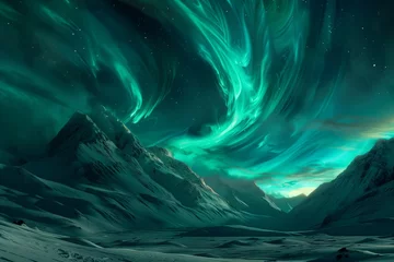 Poster Sweeping northern lights over arctic vista © gearstd