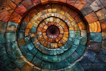 Mesmerizing concentric circles of colorful marble tiles forming a captivating mosaic.