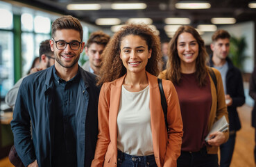 Group of young professionals smiling in an office setting Generative AI image