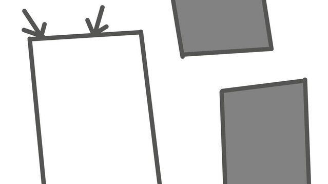 Animation in the form of geometric gray shapes. One of the rectangles is white and marked with arrows, indicating that words, a logo or other information may be located inside.