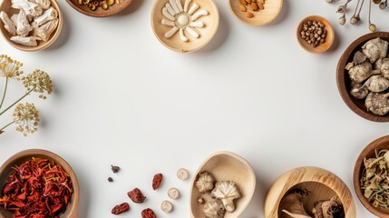 Tianma displayed against a white backdrop alongside traditional Chinese herbal medicine