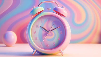 Vibrant retro alarm clock in a colorful swirl background Generative AI image
