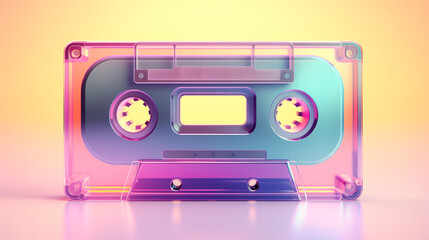 Obraz premium Neon-colored retro cassette tape illustration Generative AI image