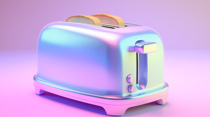 Retro toaster with bread slices on colorful background Generative AI image
