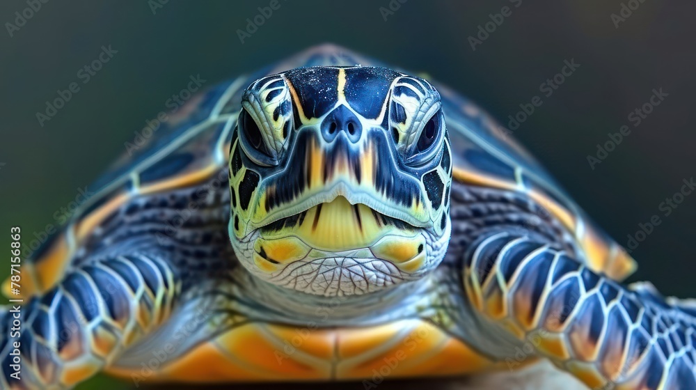 Poster intricate kaleidoscopic interpretation of a serene turtle, featuring geometric patterns and soothing