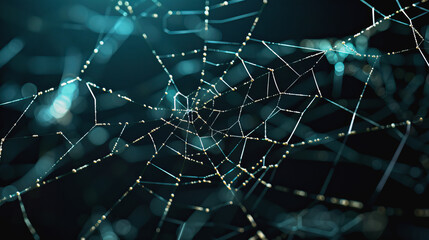 Obraz premium Abstract light shines spider web on dark background.