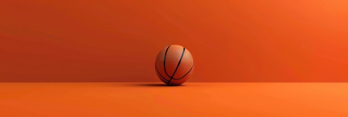 Vibrant and Minimalist Basketball Wallpaper with Solitary Black Ball on Bright Orange Background