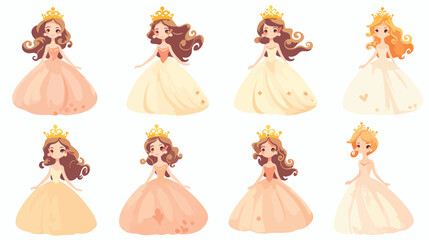 Princess girl in beautiful dress with crowns. Vector