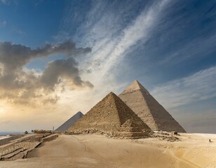 The three great pyramid of Giza pyramid, egypt, giza, cairo, ancient, desert, egyptian, pyramids, travel, sky, pharaoh, stone, architecture, tomb, history, great - obrazy, fototapety, plakaty