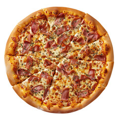 A pizza cutout isolated from above with transparent background