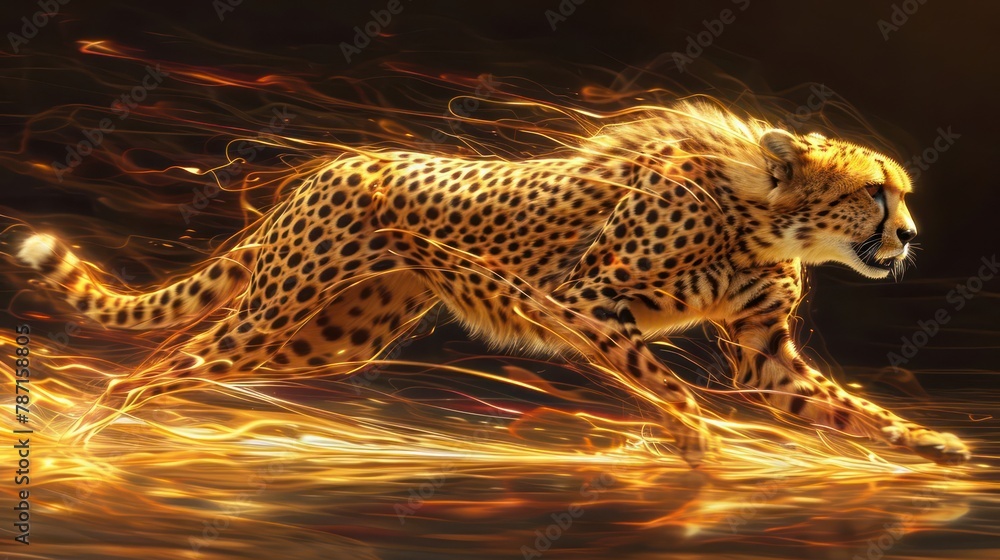 Aufkleber intricate kaleidoscopic rendition of a swift and agile cheetah, with dynamic patterns and warm color
