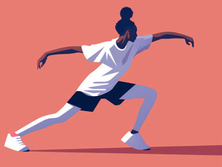 Naklejka premium Illustration of a female athlete running, depicted in a dynamic pose with a stylized design on a pink background.