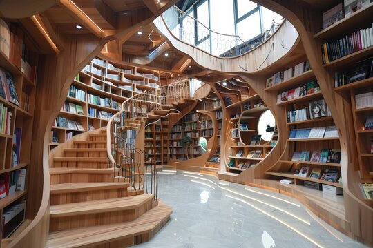 A room overflowing with wooden shelves stacked high with books, creating a sense of enchantment and wonder.