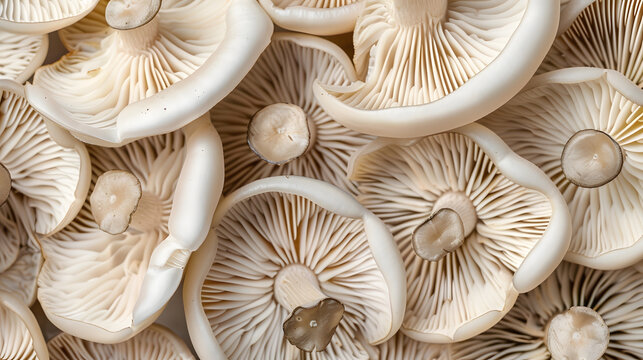 Oyster mushroom pattern copy space for design and decoration Meat substitute vegetarian eco food Growing mushrooms macro Edible mushrooms texture A bunch of mushrooms is growing : Generative AI