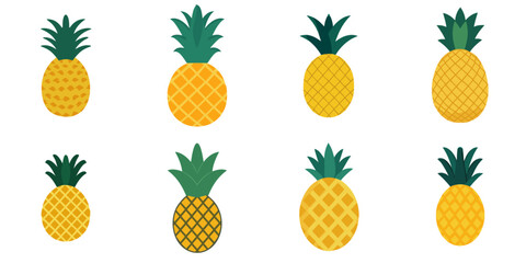 Vector illustration of pineapples with multiple simple designs