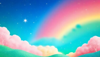 A pastel rainbow unicorn background including sparkling stars. A hazy, pink fantasy sky. Charming...