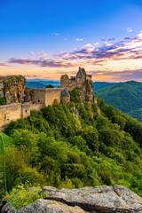 Fototapeta na wymiar Wachau valley and Danube river. Aggstein medieval castle. Austrian landmark