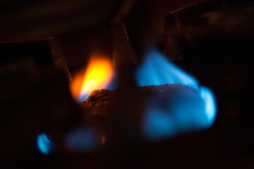 Fire gas stove in the kitchen