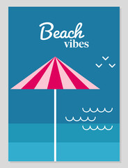 Summer mood. Summer card or poster concept in flat design. Beach umbrella vector illustration in geometric style.