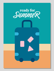 Summer mood. Summer card or poster concept in flat design. Inscription ready for summer in geometric style. Vector illustration