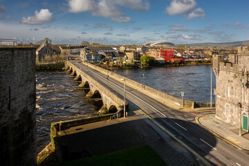 Thomond Bridge across the River Shannon from King John's Castle, Limerick, Ireland - 787161241