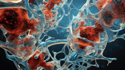 A surreal 3D depiction of a battle within the human spleen, with macrophages and lymphocytes defending against invading pathogens, accurate anatomy - obrazy, fototapety, plakaty