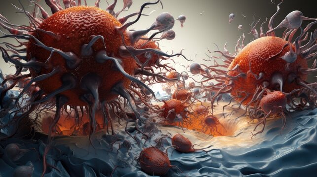 An imaginative 3D depiction of a battle within the lymph nodes, where lymphocytes fight infections in a fluid-filled environment, no shadow