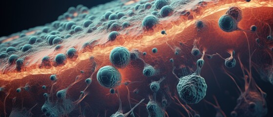 A detailed 3D scene set within the human nails, showing cells combating fungal infections in a tough, keratinous environment, medical illustration style
