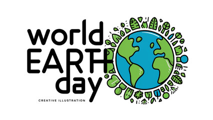 World Earth Day banner with creative text, isolated  on transparent background, Generative ai